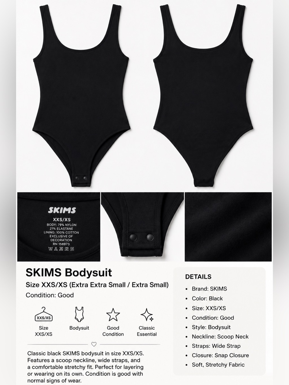SKIMS Black Scoop Neck Bodysuit